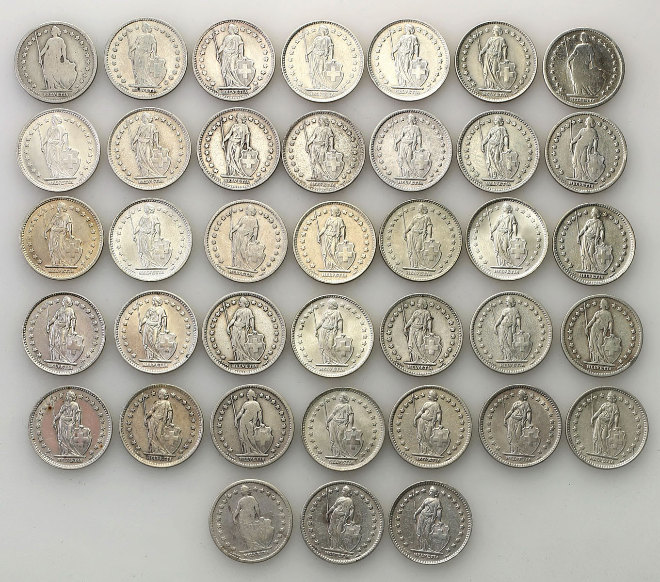 Szwajcaria. Frank. 1876-1967, zestaw 38 monet